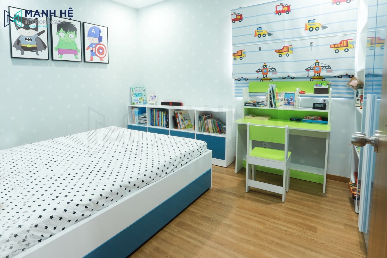 Rèm cửa roman hình xe hơi cho phòng ngủ bé