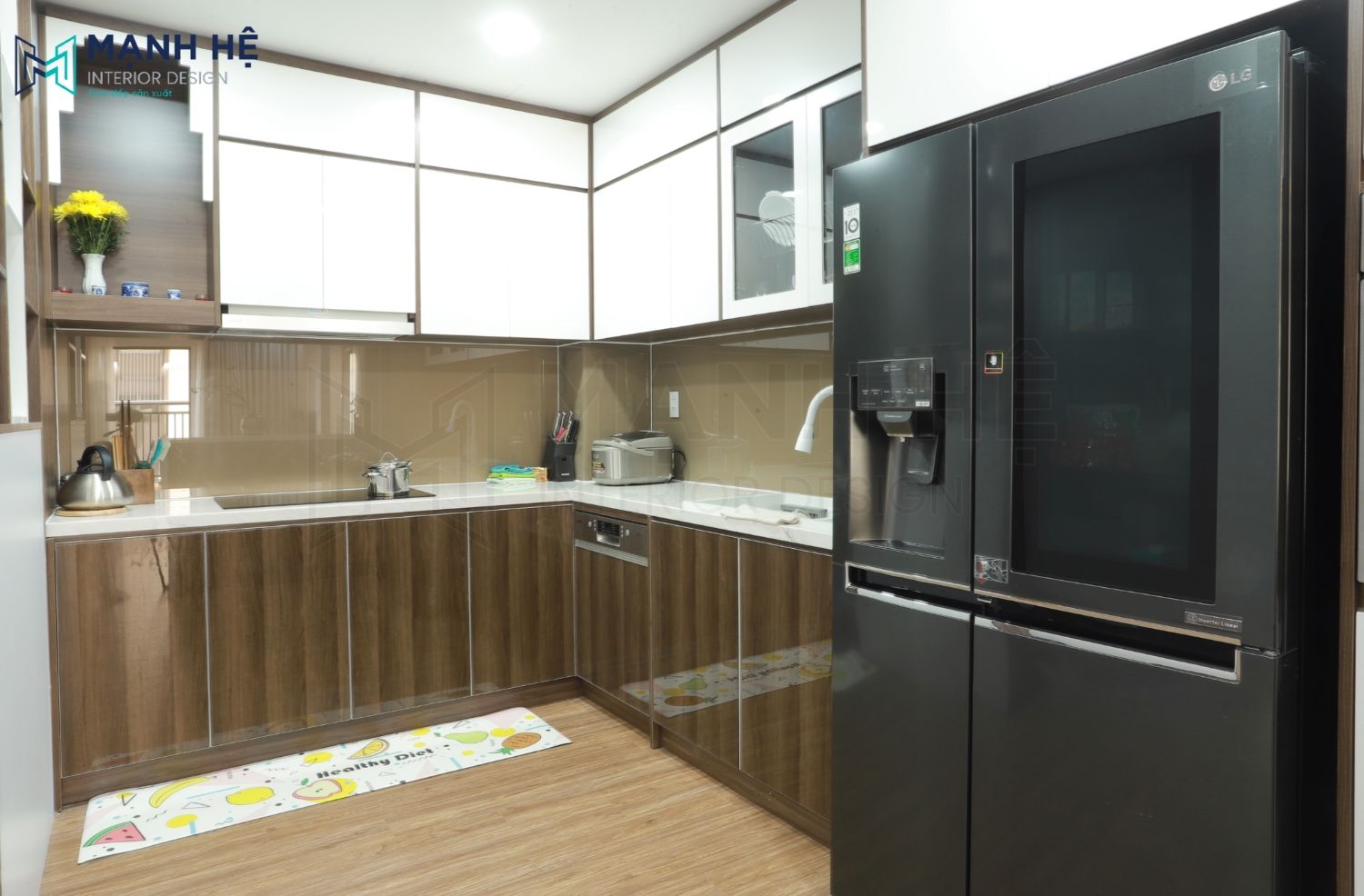 Thi công hoàn thiện tủ bếp chữ L gỗ công nghiệp