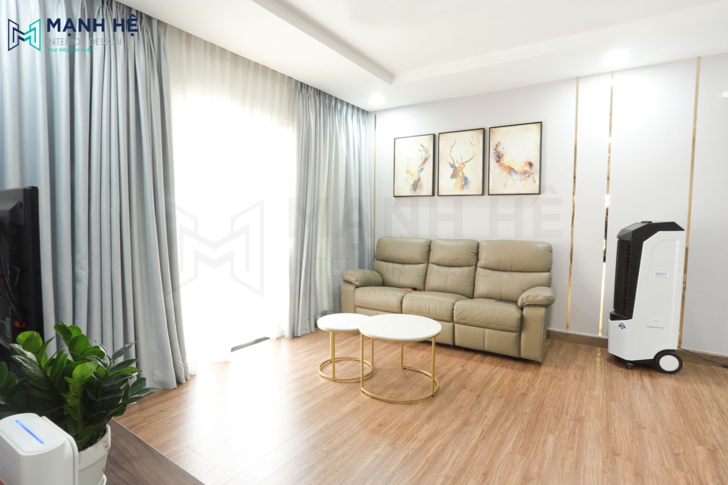Thi công giấy dán tường phòng khách hiện đại