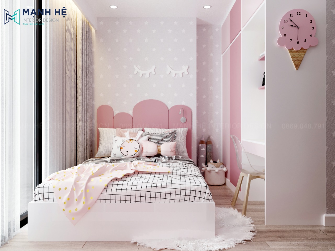 Nội thất phòng ngủ bé gái màu hồng
