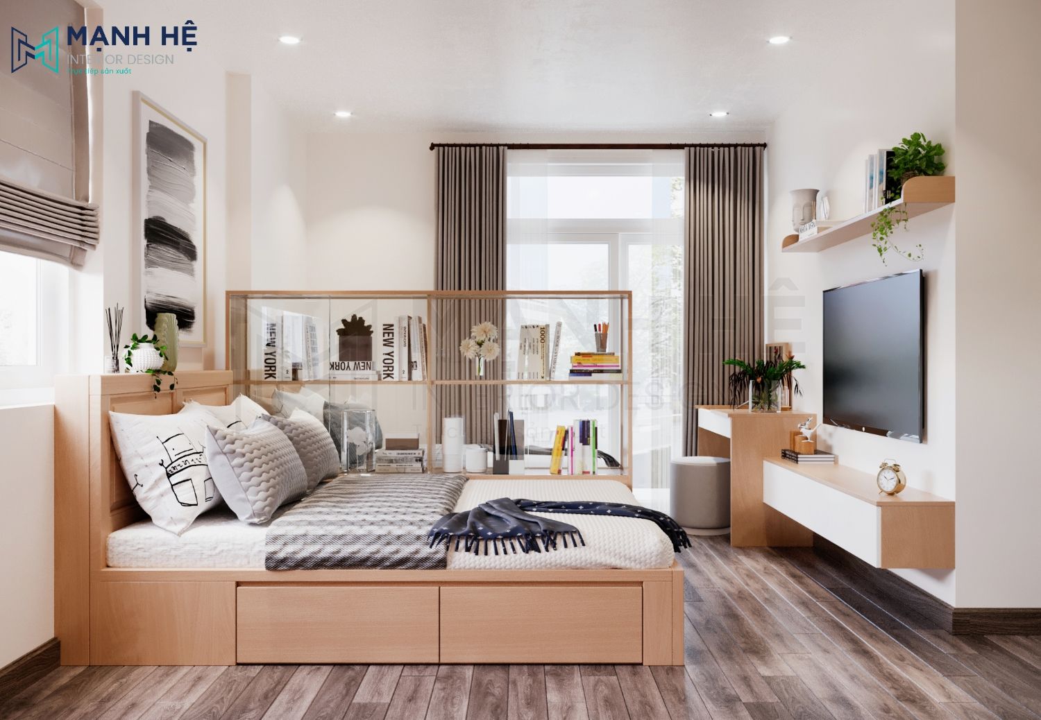 Giường ngủ có hộc kéo mở rộng không gian chứa đồ
