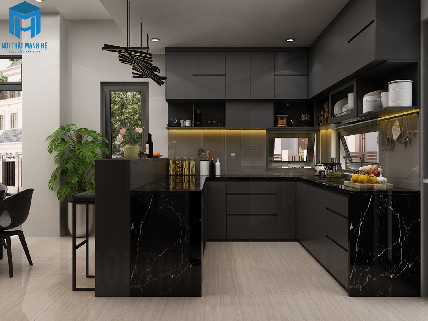 Tủ bếp từ gỗ công nghiệp acrylic nổi bật và đẹp mắt