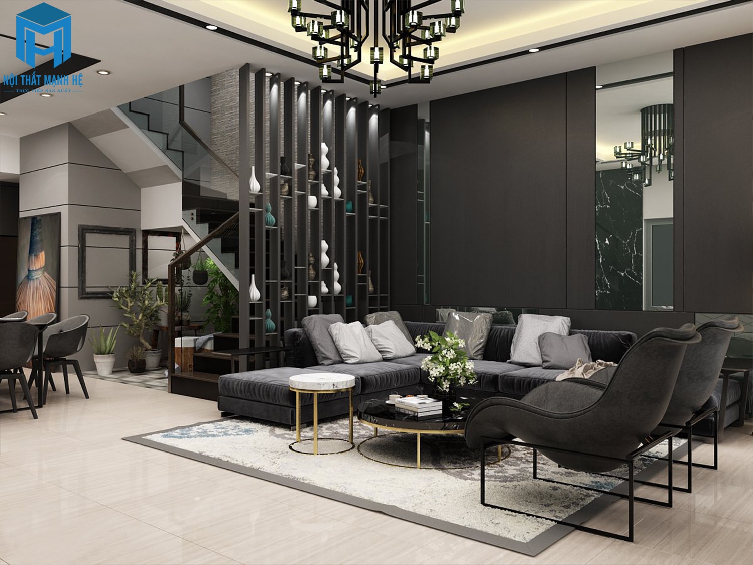 Nội thất phòng khách hiện đại vầ thông minh cho biệt thự