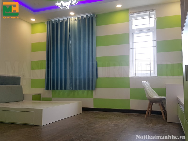 nội thất phòng ngủ màu xanh lá