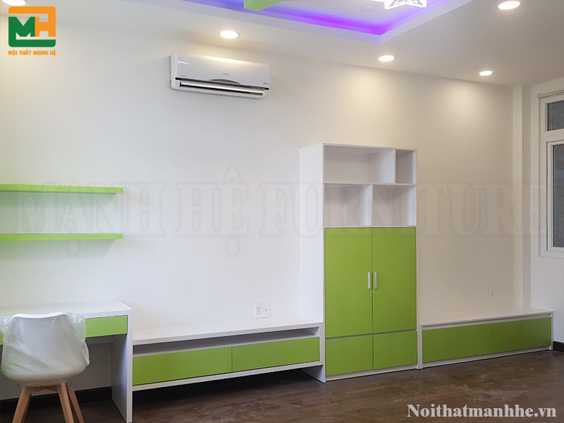 phòng ngủ trẻ em màu xanh lá