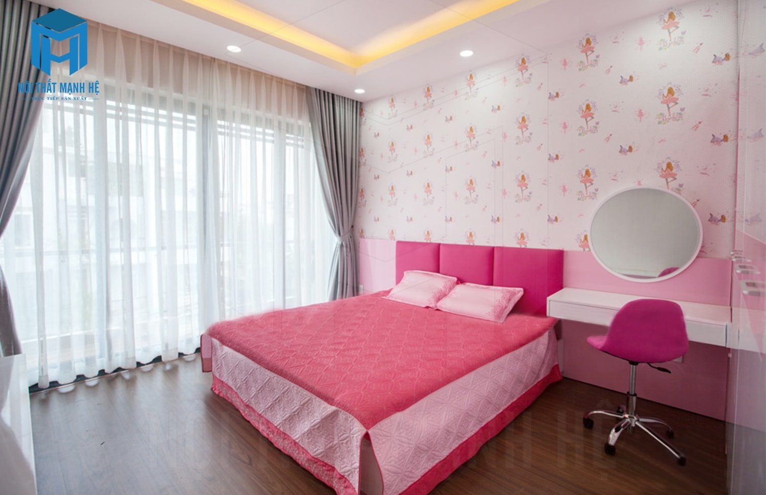nội thất phòng ngủ màu hồng cho bé