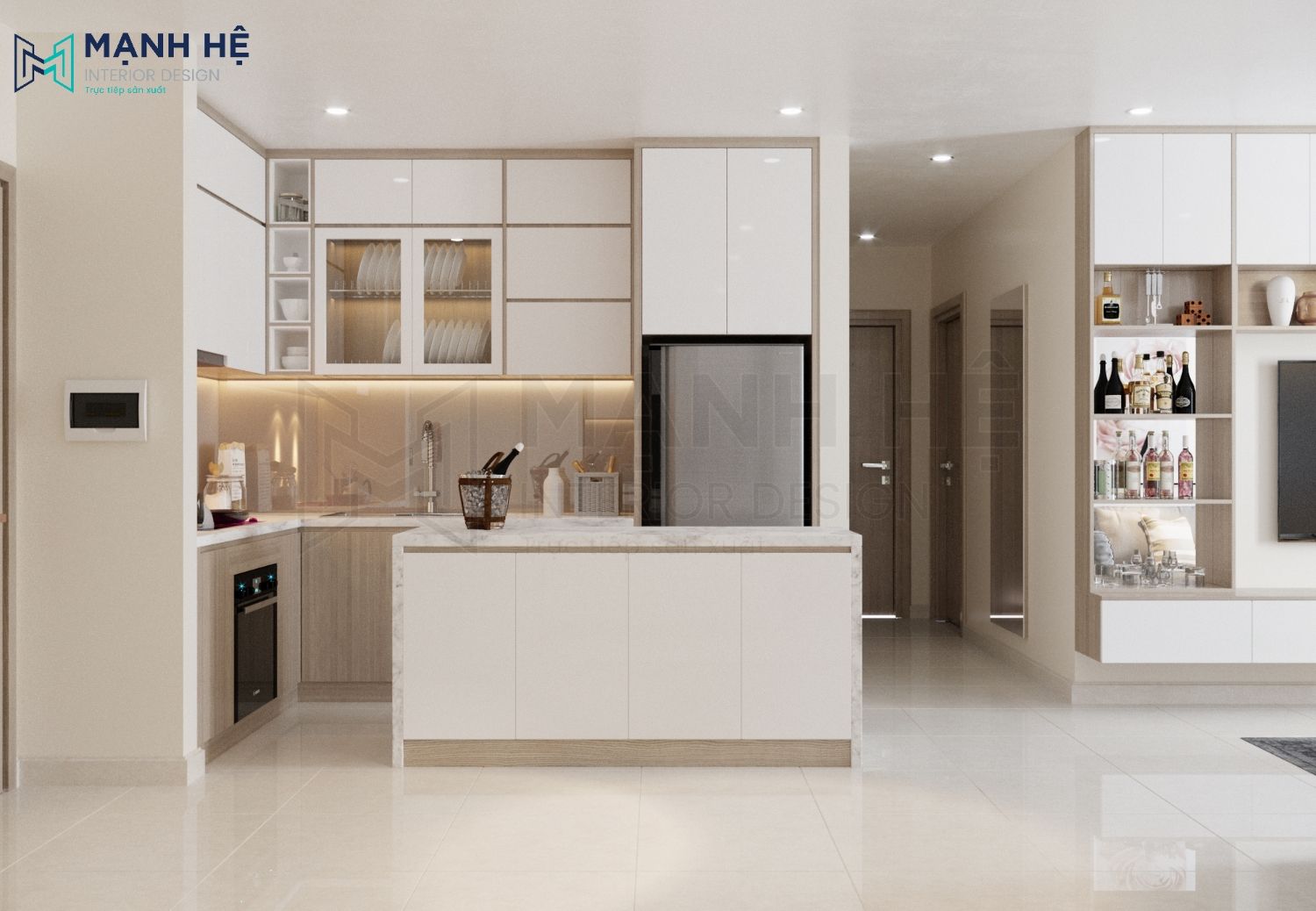 Tủ bếp chữ L hiện đại