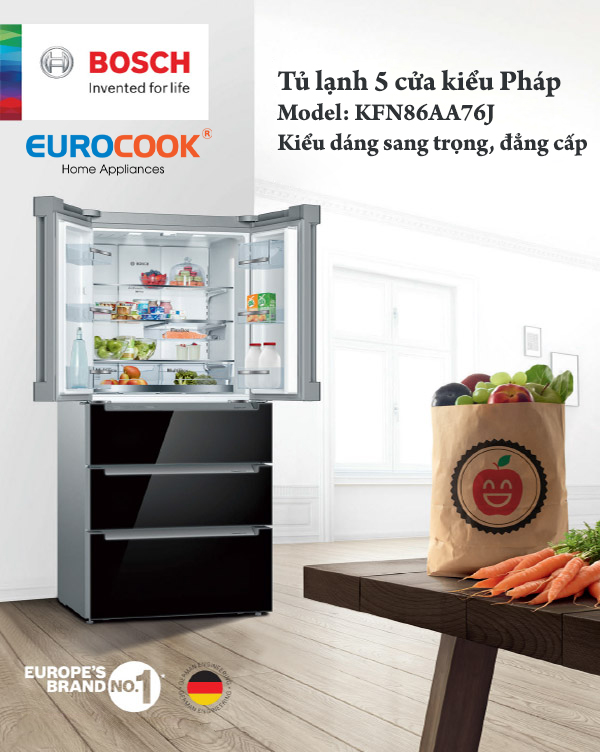Tủ lạnh cửa dưới kiểu Pháp Bosch KFN86AA76J